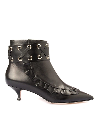 Shop Red Valentino Leather Ankle Boots With Zip In Black