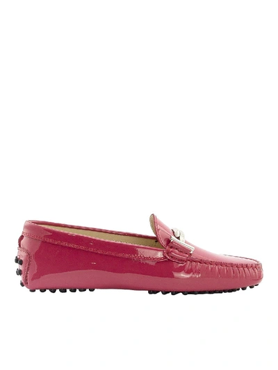 Shop Tod's Double T Patent Leather Loafers In Fuchsia