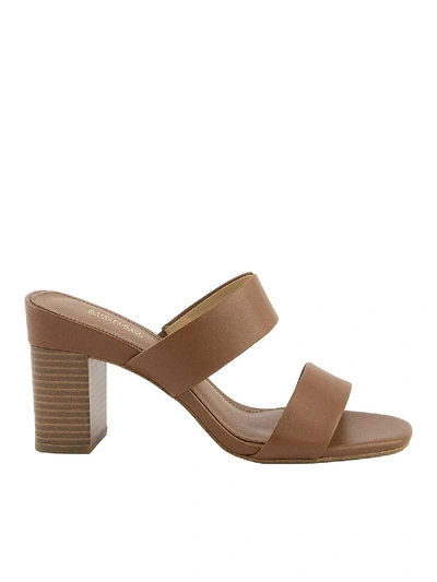 Shop Michael Kors Glenda Leather Sandals In Camel Color
