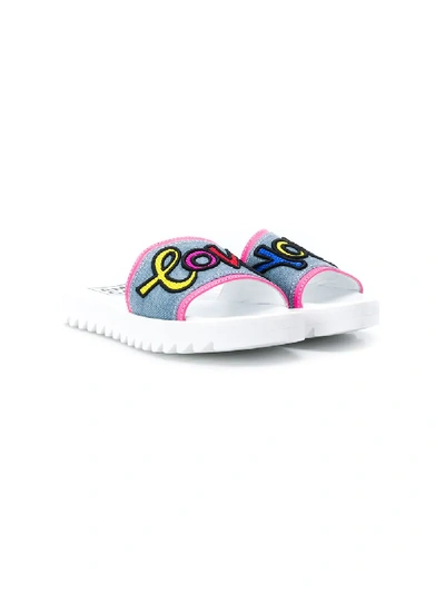 Shop Am66 Teen Colour-block Slogan Sandals In White