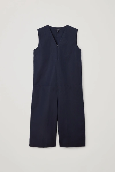 Shop Cos Sleeveless Cotton-linen Jumpsuit In Blue