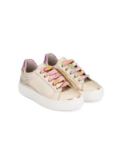 Shop Emilio Pucci Junior Metallic Lace-up Sneakers In Gold