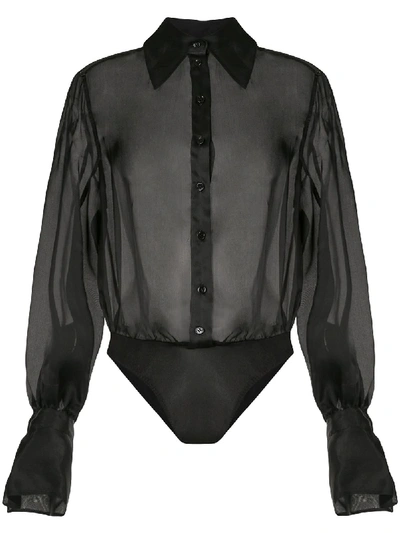 Shop Mugler Pointed Collar Satin Shirt In Black