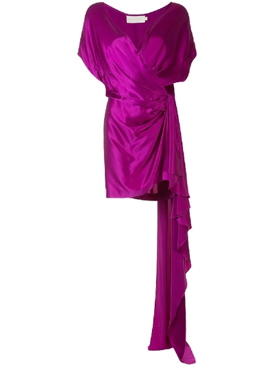 Shop Michelle Mason Wrap Style Silk Dress In Purple