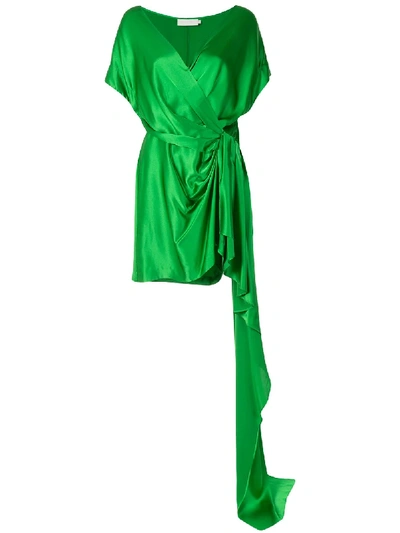 Shop Michelle Mason Wrap Style Silk Dress In Green