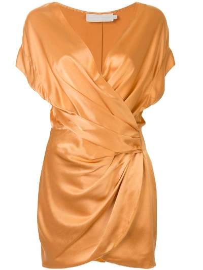 Shop Michelle Mason Off-the-shoulder Wrap Dress In Gold
