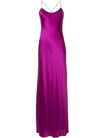 Shop Michelle Mason Rhinestone-embellished Strappy Gown In Purple