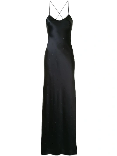 Shop Michelle Mason Rhinestone-embellished Long Gown In Black