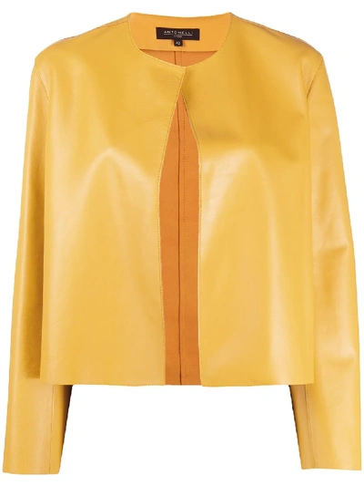 Shop Antonelli Open Front Leather Jacket In Yellow