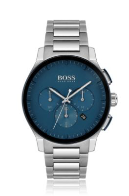 hugo boss silver watch blue face