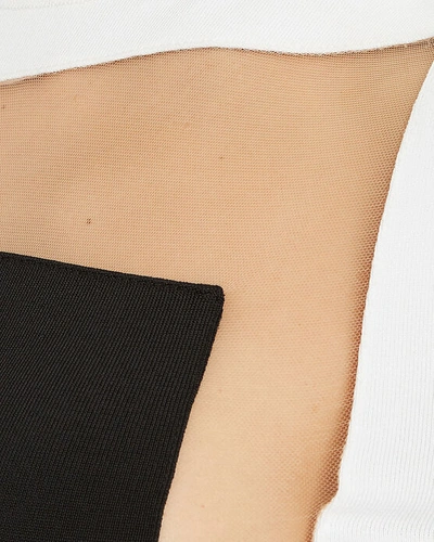Shop Balmain Turtleneck Cut-out Tulle Bodysuit In Black/white