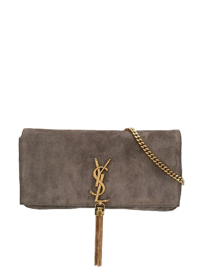 Shop Saint Laurent Kate Baguette Shoulder Bag In Brown