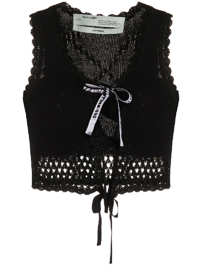 Shop Off-white Tied Crochet Top In Black