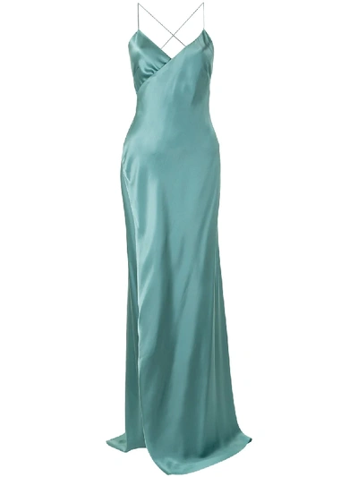 Shop Michelle Mason Strappy Wrap Gown In Green