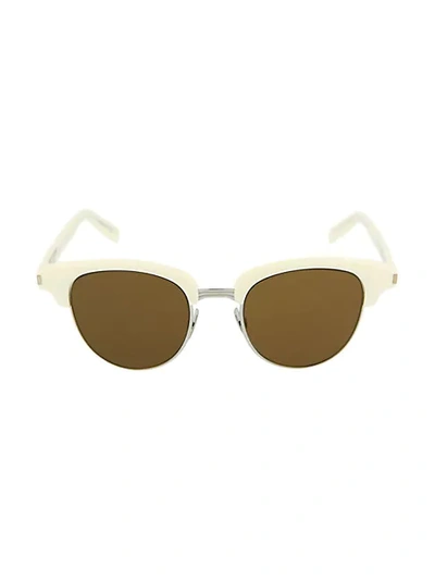 Shop Saint Laurent 49mm Ivory Round Core Clubmaster Sunglasses