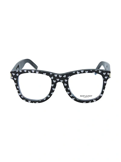 Shop Saint Laurent Core 50mm Square Heart-print Optical Glasses In Black