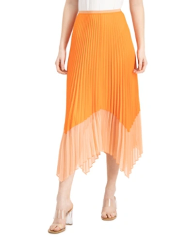 Shop French Connection Ali Pleated Midi Skirt In Neon Orange