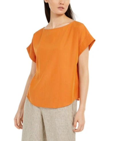 Shop Eileen Fisher Relaxed Boat-neck Cap-sleeve Top In Squash