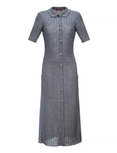 Shop Andreeva Maxi Grey Dress With Pearl Buttons In Olive