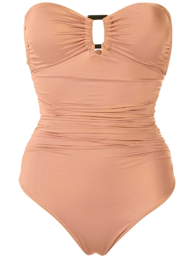 Shop Brigitte Margareth Draped Swimsuit In Neutrals