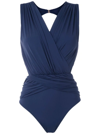 Shop Brigitte Lumma Draped Swimsuit In Blue