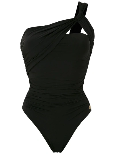 Shop Brigitte Draped One-shoulder Swimsuit In Black