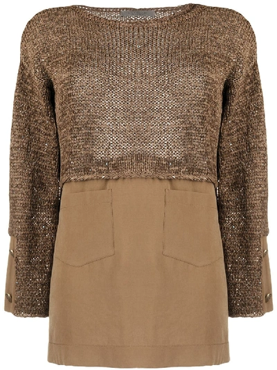 Shop D-exterior Contrast-hem Knitted Top In Brown