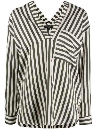 Shop Antonelli Striped-print V-neck Blouse In Neutrals