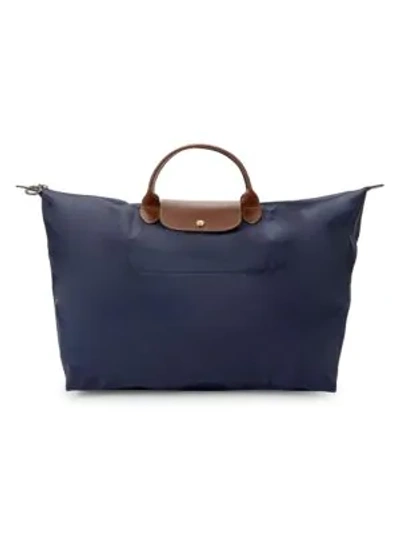 Shop Longchamp Le Pliage Original Leather Travel Bag In Navy
