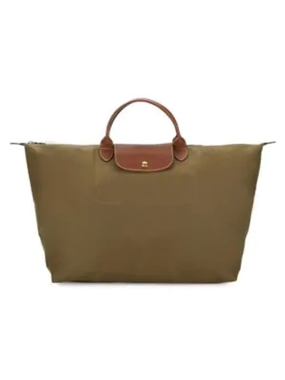 Shop Longchamp Le Pliage Original Leather Travel Bag In Olive