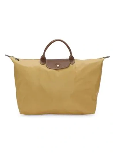 Shop Longchamp Le Pliage Original Leather Travel Bag In Yellow