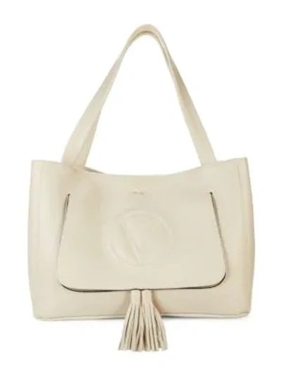 Shop Valentino By Mario Valentino Ollie Pebbled Leather Tassel Tote In Macadamia