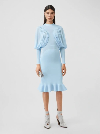 Shop Burberry Puff-sleeve Jersey Dress In Pale Blue