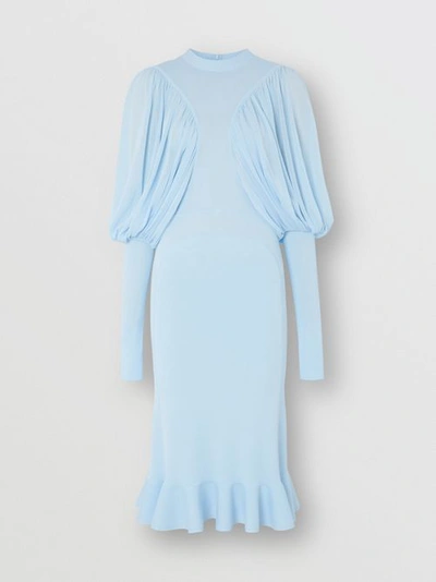 Shop Burberry Puff-sleeve Jersey Dress In Pale Blue
