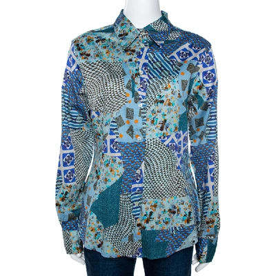 Pre-owned Etro Multicolor Stretch Cotton Multiprint Button Front Shirt Xl