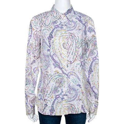 Pre-owned Etro Multicolor Striped Paisley Printed Cotton Button Front Shirt L