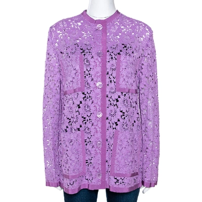 Pre-owned Gucci Lavender Floral Corded Lace Button Front Jacket M In Purple