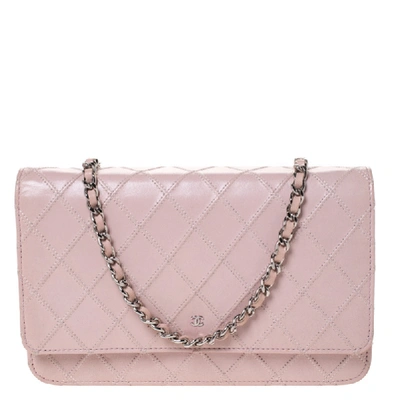 Pre-owned Chanel Light Pink Leather Classic Wallet On Chain