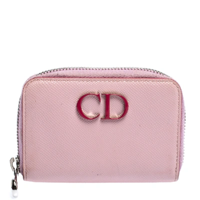 Pre-owned Dior Pink Leather Zip Around Coin Purse
