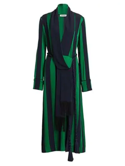 Shop Monse Striped Robe Midi Dress In Midnight Grass
