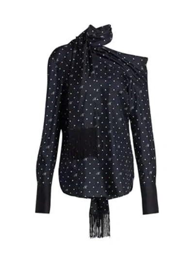 Shop Monse Dotted Draped Scarf Blouse In Midnight Multi
