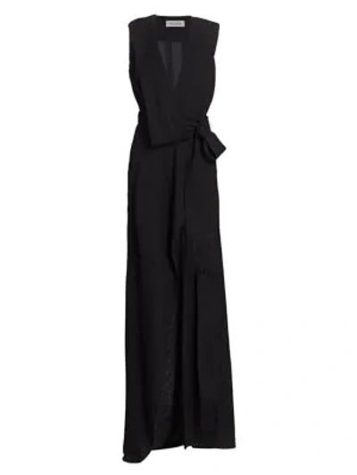 Shop Monse Deep V-neck Power Shoulder Slit Wrap Gown In Black