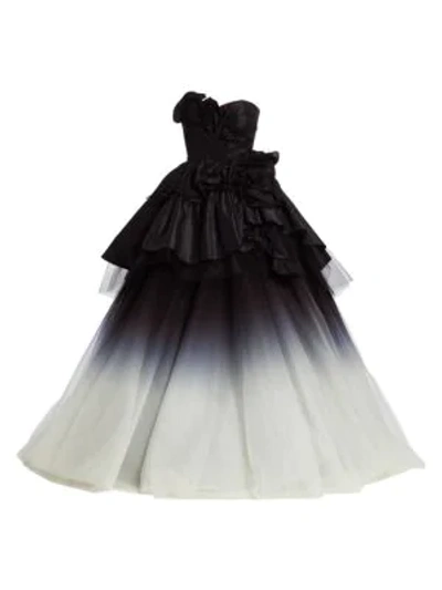 Shop Marchesa Strapless Ombré Silk Tulle Gown In Black