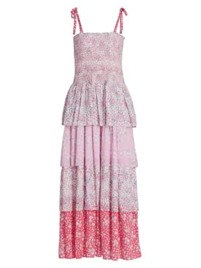 Shop Loveshackfancy Caressa Tiered Ruffle Maxi Dress In Strawberry Melange