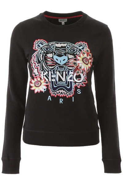 Shop Kenzo Sweatshirt With Tiger Passion Flower Embroidery In Black