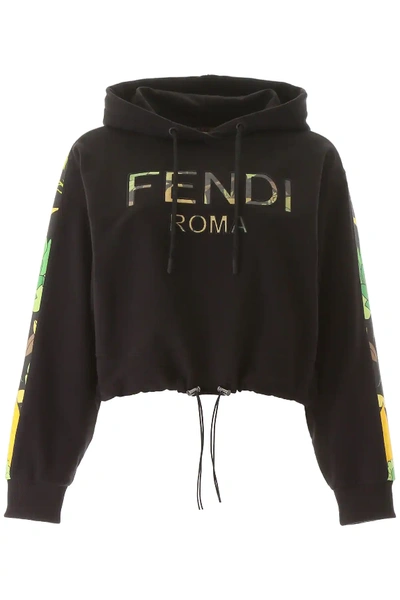 Shop Fendi Cropped Hoodie In Black,green