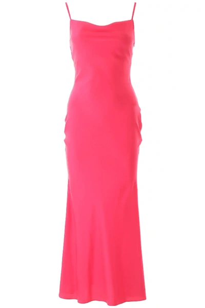 Shop In The Mood For Love Long Satin Dress In Fuchsia