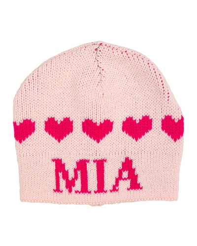 Shop Butterscotch Blankees Kid's String Of Hearts Beanie Hat, Personalized In Pale Pink/pink