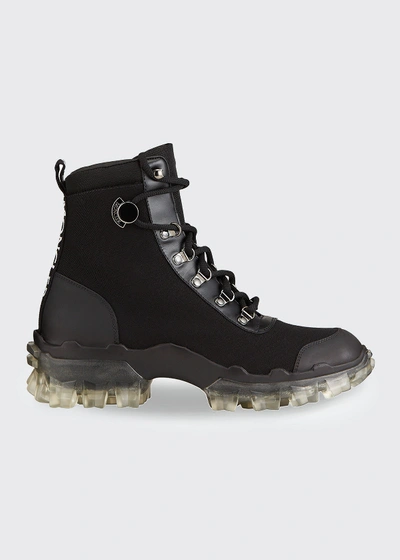 Shop Moncler Helis Canvas Lace-up Hiking Boots In Black