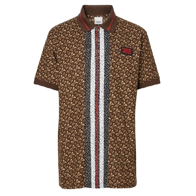 Shop Burberry Monogrammed Cotton Polo Shirt In Brown